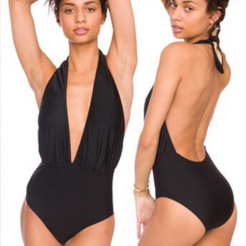 American Apparel nylon tricot halter one-piece NWT